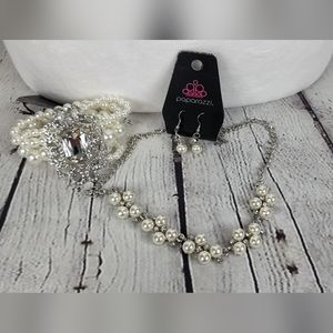 Paparazzi Pearl and Stone Necklace Earring Bracelet Set